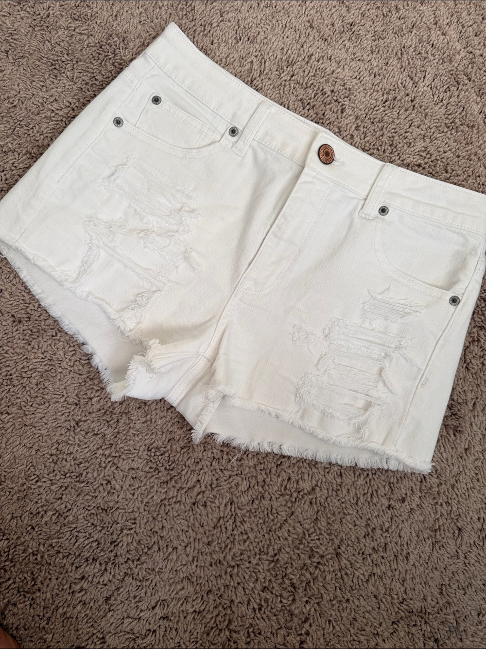 American Eagle Outfitters White Distressed Denim Cutoff Shorts